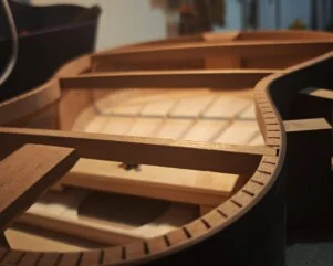 open body of classical guitar before gluing the back