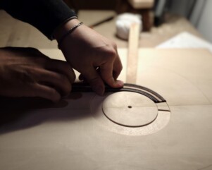 gluing rosette on a soundboard